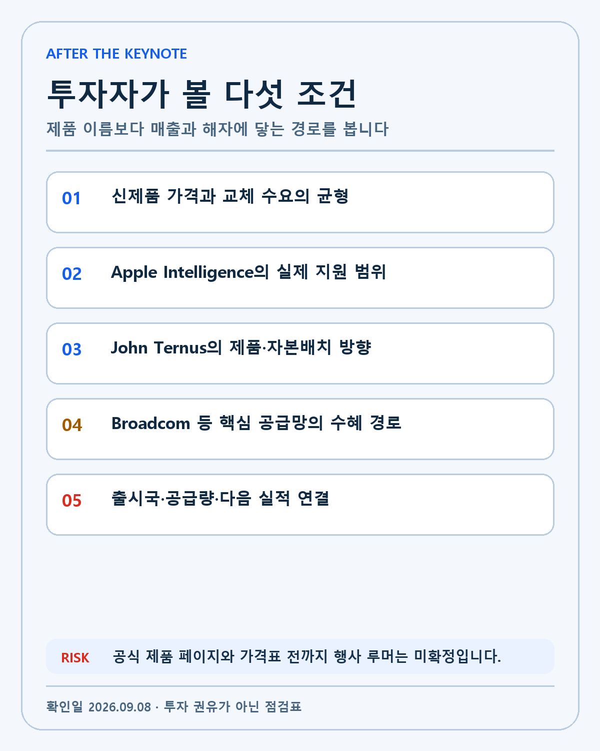 Apple 이벤트 뒤 투자자 확인 조건