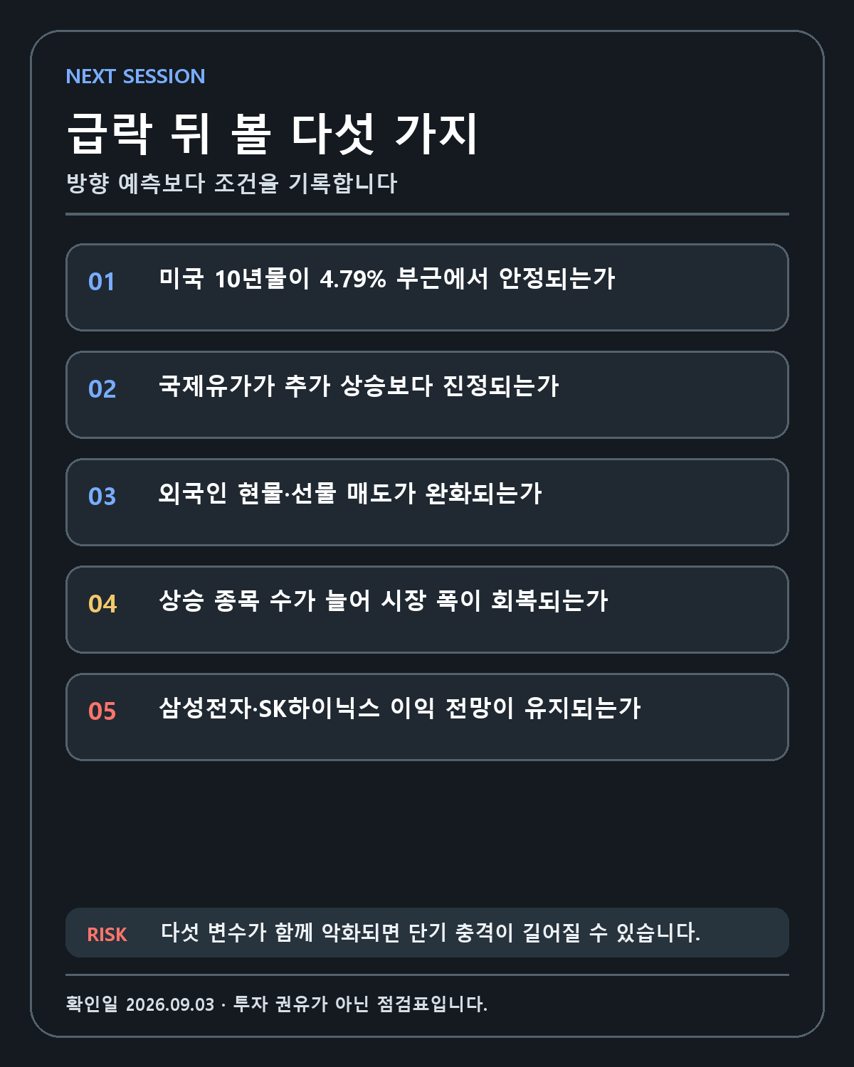 코스피 급락 뒤 확인할 다섯 가지