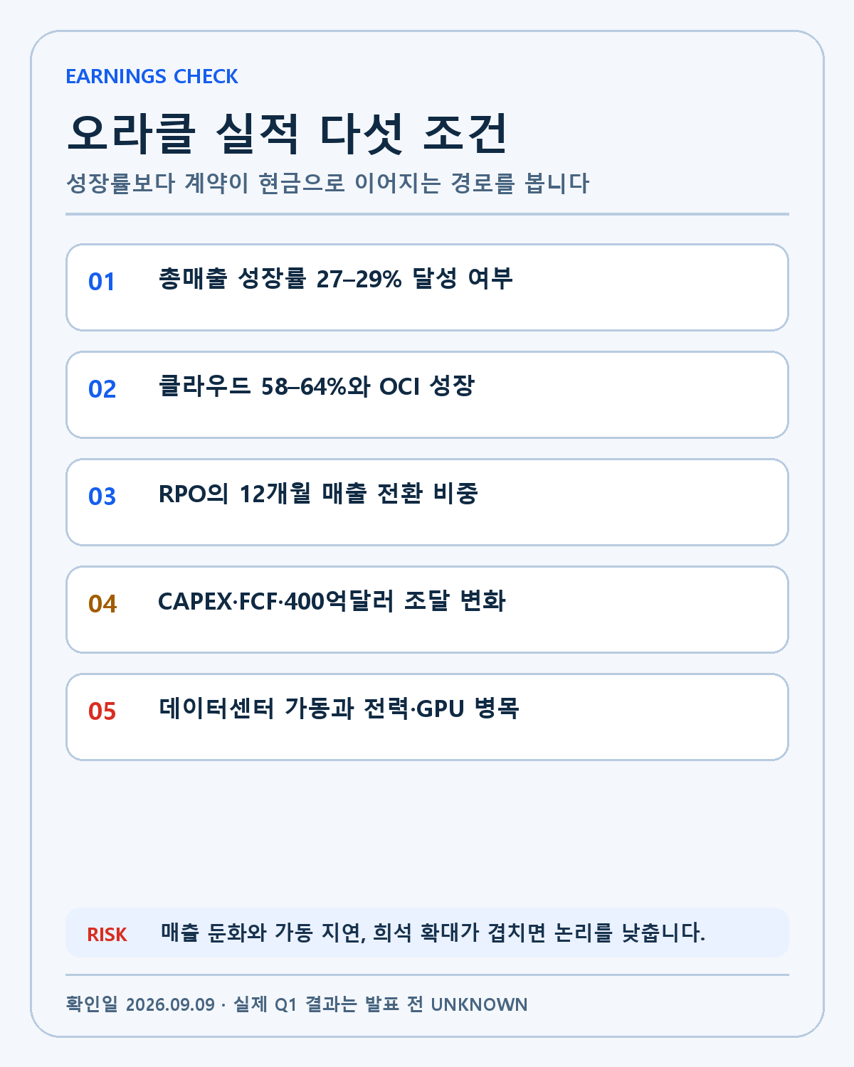 Oracle Q1 실적 확인 조건