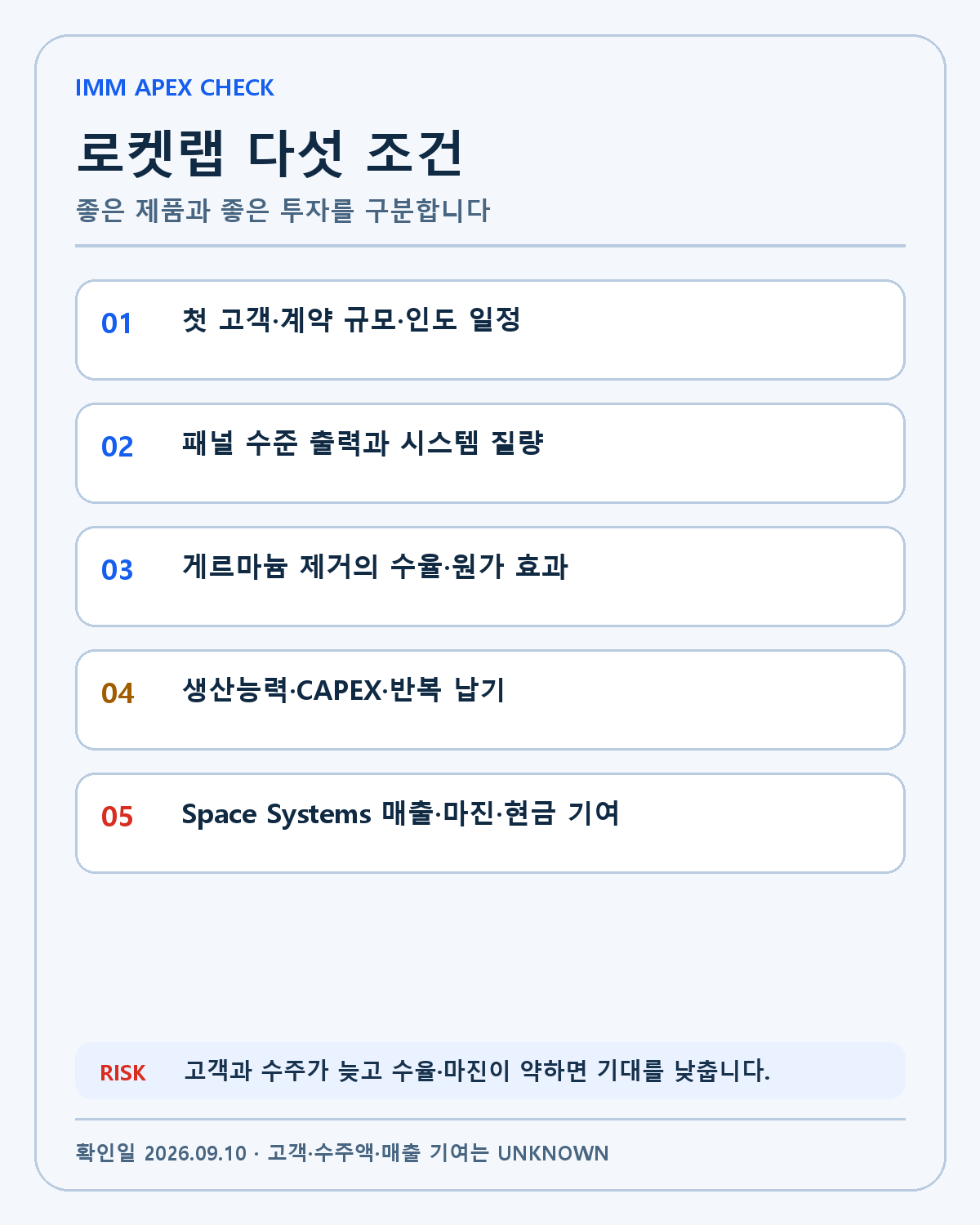 Rocket Lab IMM Apex 확인 조건